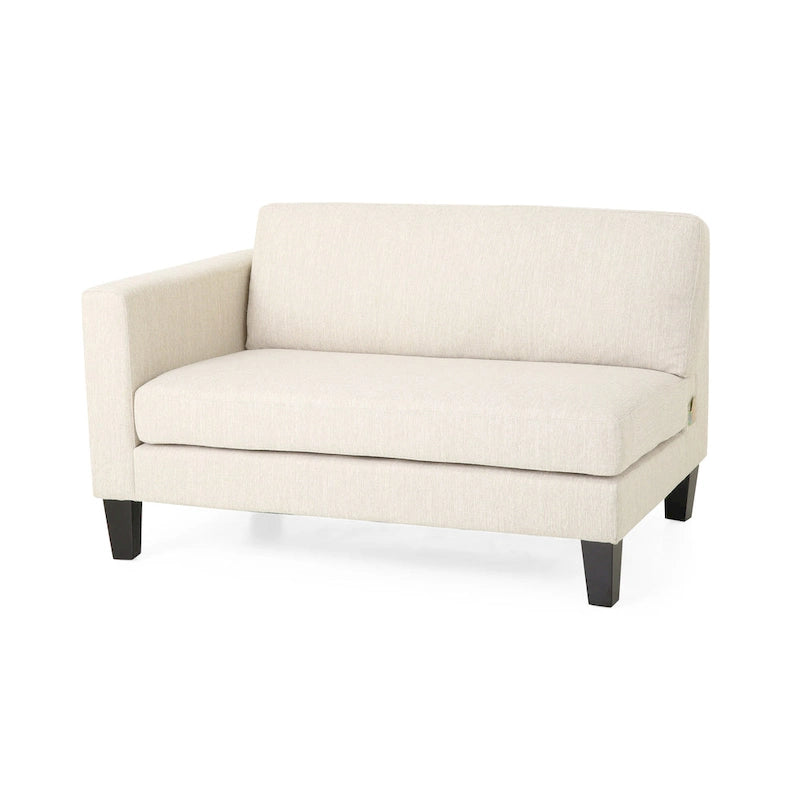 Canapé 3 places moderne beige 101 avec pieds en bois et deux oreillers pour salon