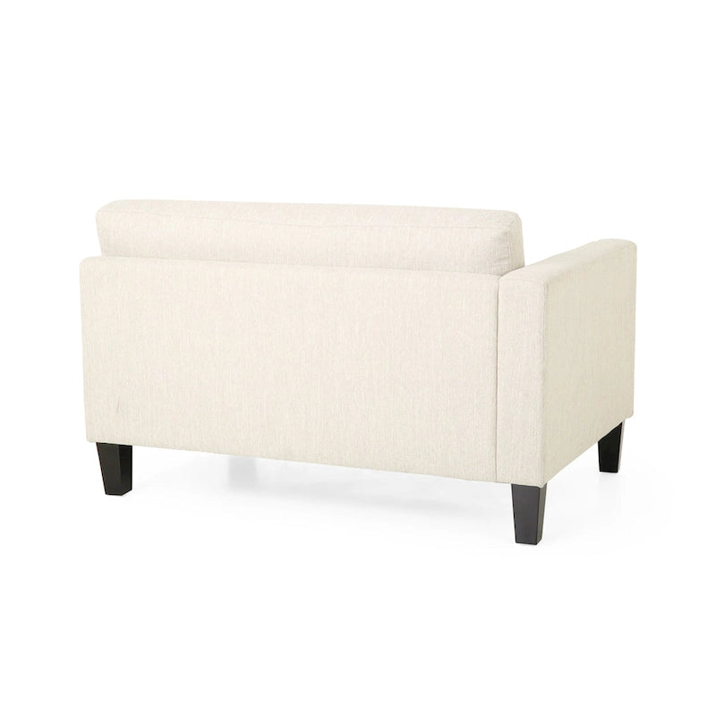Canapé 3 places moderne beige 101 avec pieds en bois et deux oreillers pour salon