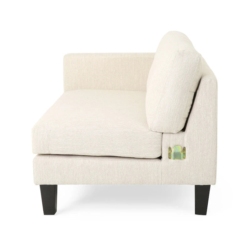 Canapé 3 places moderne beige 101 avec pieds en bois et deux oreillers pour salon