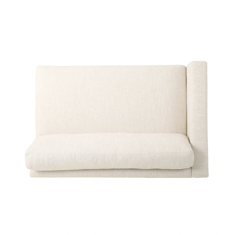 Canapé 3 places moderne beige 101 avec pieds en bois et deux oreillers pour salon