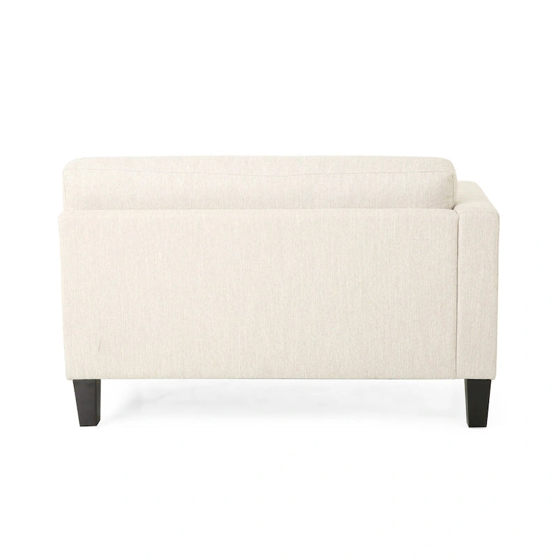 Canapé 3 places moderne beige 101 avec pieds en bois et deux oreillers pour salon
