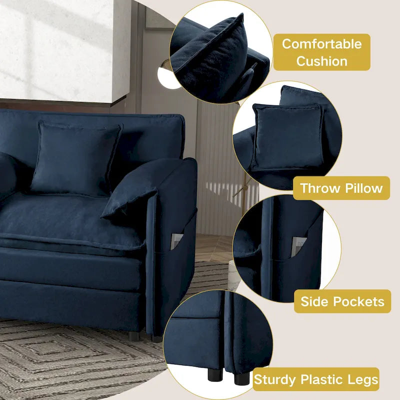 Canapé 2 places oversize en chenille avec combo DIY et poches de rangement