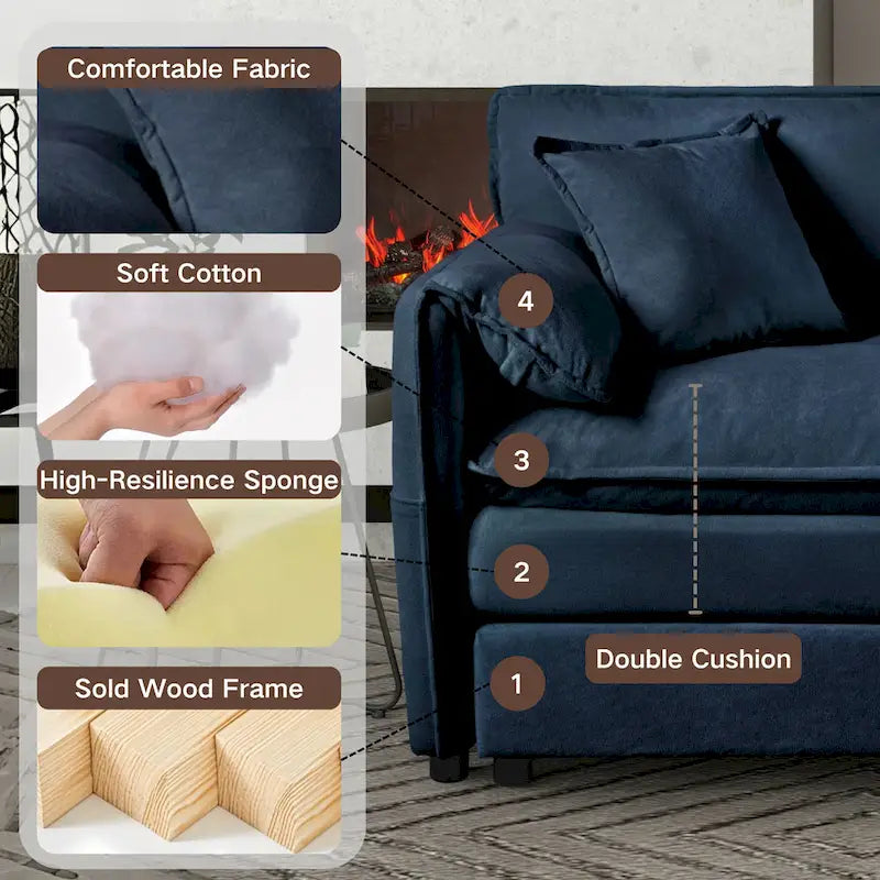 Canapé 2 places oversize en chenille avec combo DIY et poches de rangement