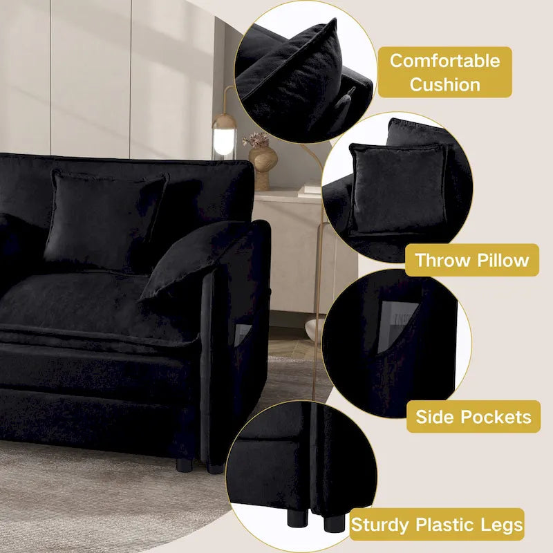 Canapé 2 places oversize en chenille avec combo DIY et poches de rangement