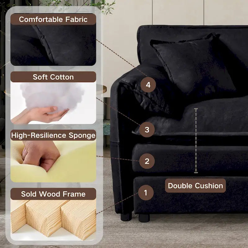 Canapé 2 places oversize en chenille avec combo DIY et poches de rangement