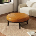 Pouf en cuir italien pleine fleur de 34,5 pouces de large