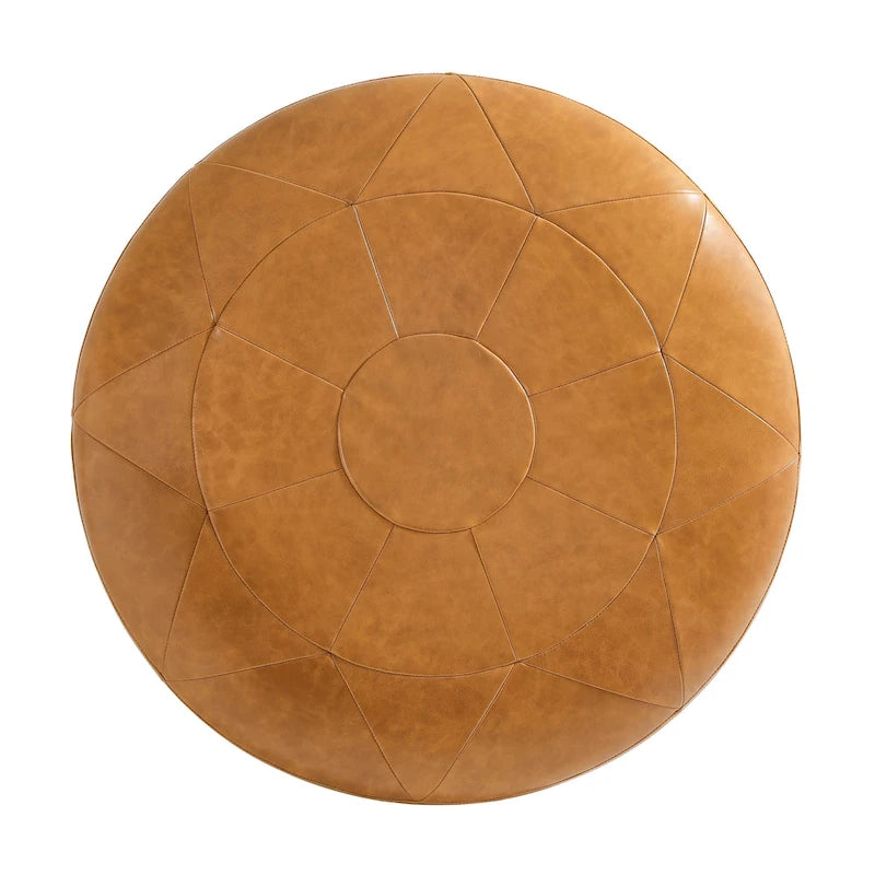 Pouf en cuir italien pleine fleur de 34,5 pouces de large