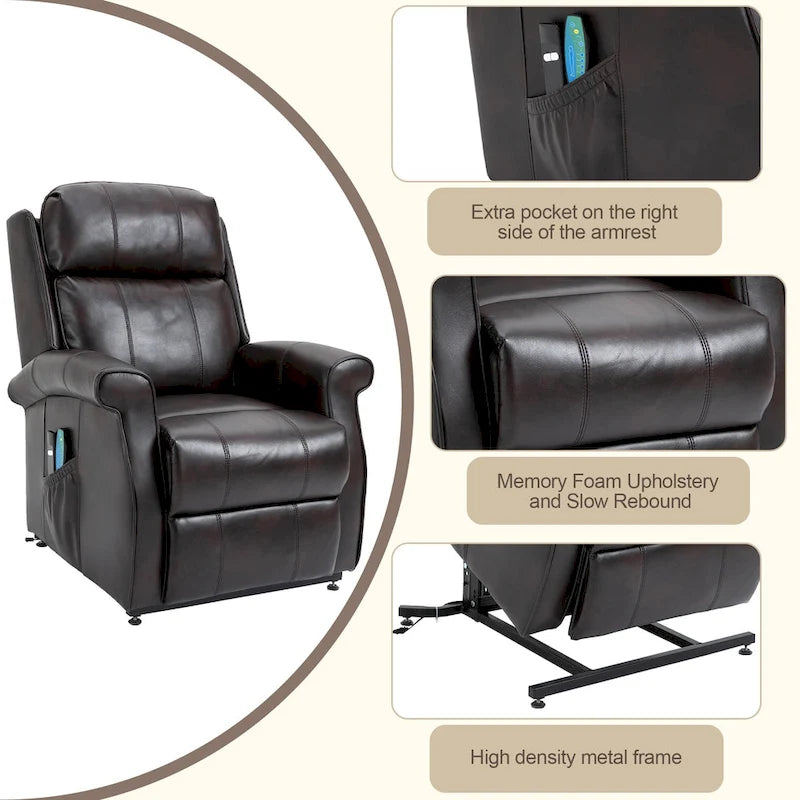 Fauteuil inclinable releveur électrique en similicuir pour personnes âgées