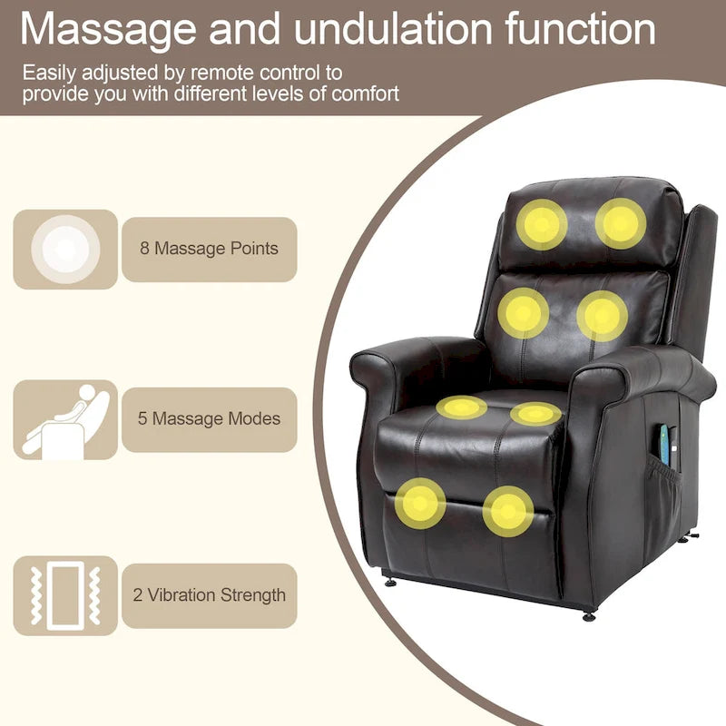 Fauteuil inclinable releveur électrique en similicuir pour personnes âgées