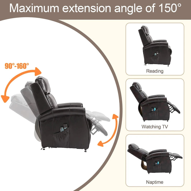 Fauteuil inclinable releveur électrique en similicuir pour personnes âgées
