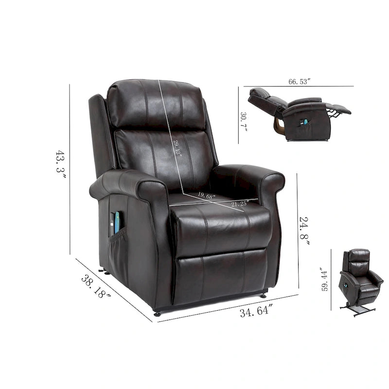 Fauteuil inclinable releveur électrique en similicuir pour personnes âgées