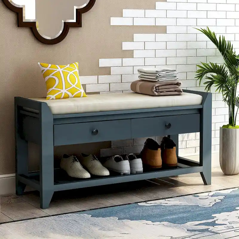 Meuble à chaussures avec assise capitonnée et tiroirs, banc de rangement multifonction pour entrée