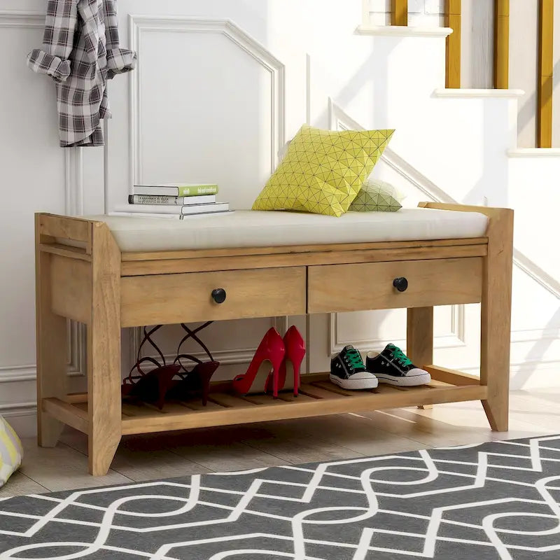 Meuble à chaussures avec assise capitonnée et tiroirs, banc de rangement multifonction pour entrée