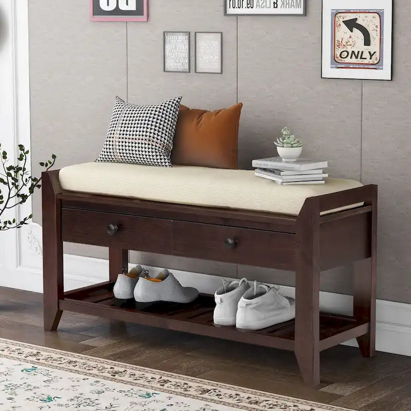 Meuble à chaussures avec assise capitonnée et tiroirs, banc de rangement multifonction pour entrée