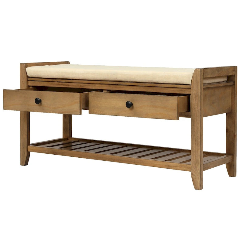 Meuble à chaussures avec assise capitonnée et tiroirs, banc de rangement multifonction pour entrée