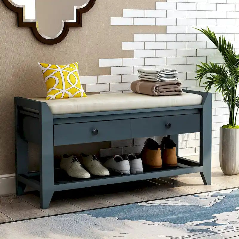 Meuble à chaussures avec assise capitonnée et tiroirs, banc de rangement multifonction pour entrée