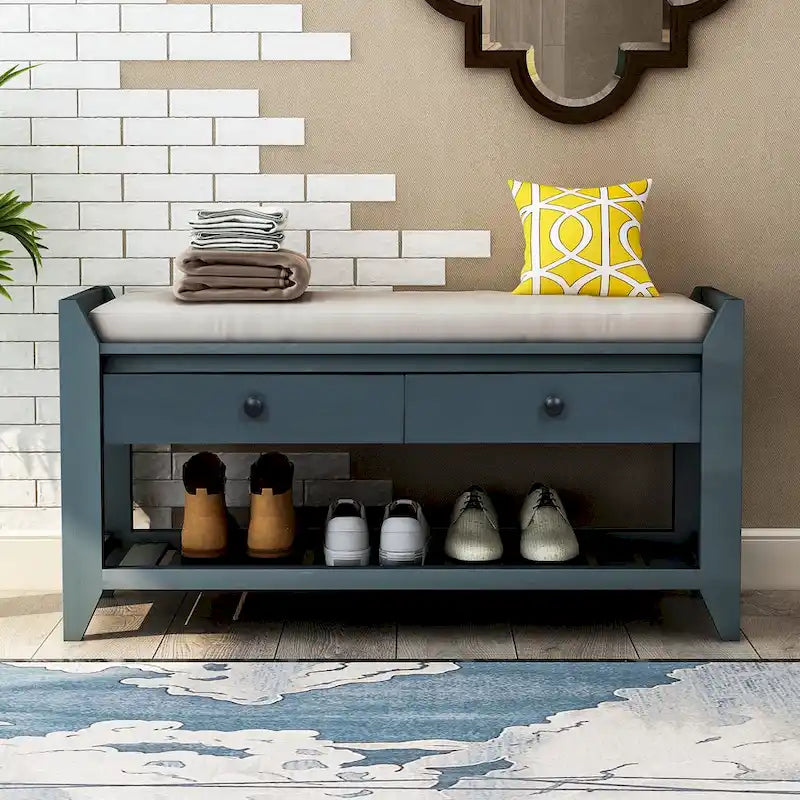 Meuble à chaussures avec assise capitonnée et tiroirs, banc de rangement multifonction pour entrée