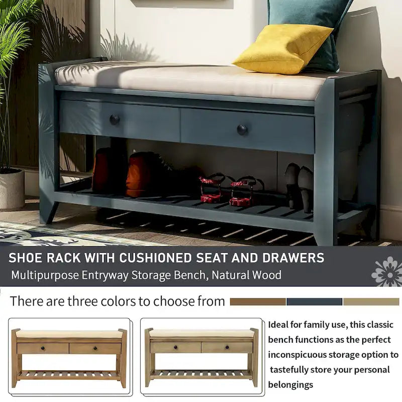 Meuble à chaussures avec assise capitonnée et tiroirs, banc de rangement multifonction pour entrée