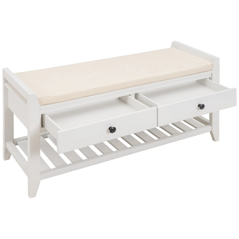 Meuble à chaussures avec assise capitonnée et tiroirs, banc de rangement multifonction pour entrée
