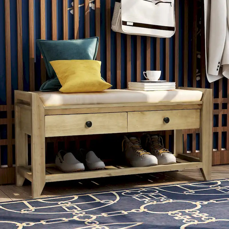 Meuble à chaussures avec assise capitonnée et tiroirs, banc de rangement multifonction pour entrée