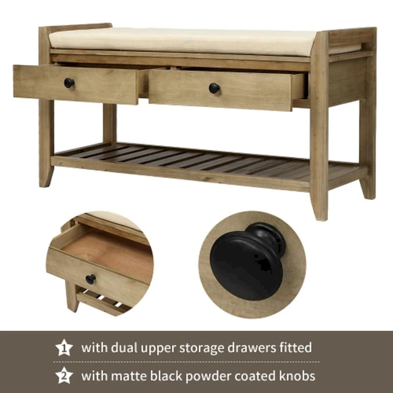 Meuble à chaussures avec assise capitonnée et tiroirs, banc de rangement multifonction pour entrée