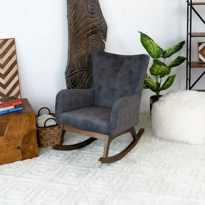 Fauteuil à bascule en velours gris de style Mid-Century (convient pour le salon et la chambre)