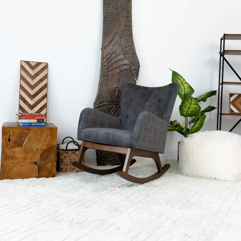 Fauteuil à bascule en velours gris de style Mid-Century (convient pour le salon et la chambre)