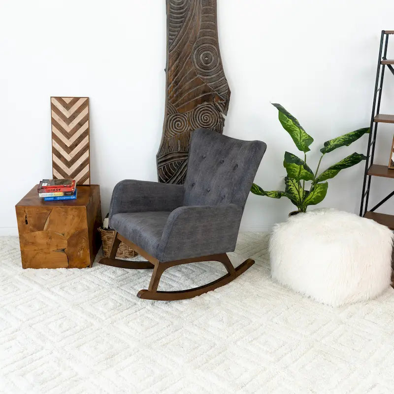 Fauteuil à bascule en velours gris de style Mid-Century (convient pour le salon et la chambre)