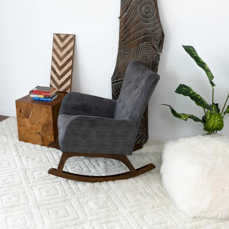 Fauteuil à bascule en velours gris de style Mid-Century (convient pour le salon et la chambre)