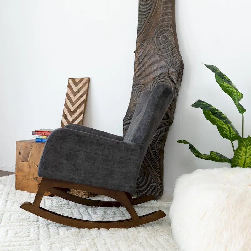 Fauteuil à bascule en velours gris de style Mid-Century (convient pour le salon et la chambre)