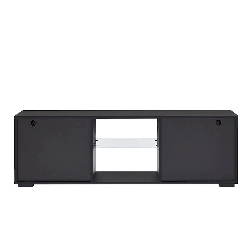 Meuble TV moderne de 130 cm avec étagères en verre et éclairage LED pour téléviseurs jusqu'à 175 cm