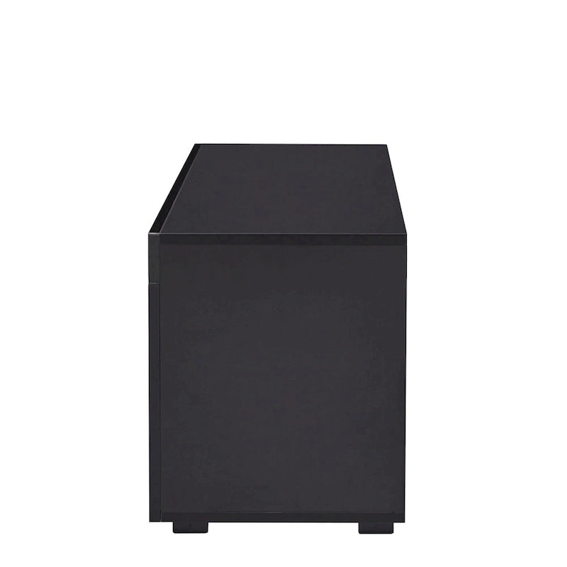Meuble TV moderne de 130 cm avec étagères en verre et éclairage LED pour téléviseurs jusqu'à 175 cm