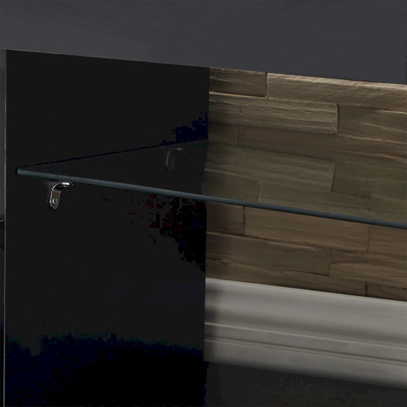 Meuble TV moderne de 130 cm avec étagères en verre et éclairage LED pour téléviseurs jusqu'à 175 cm
