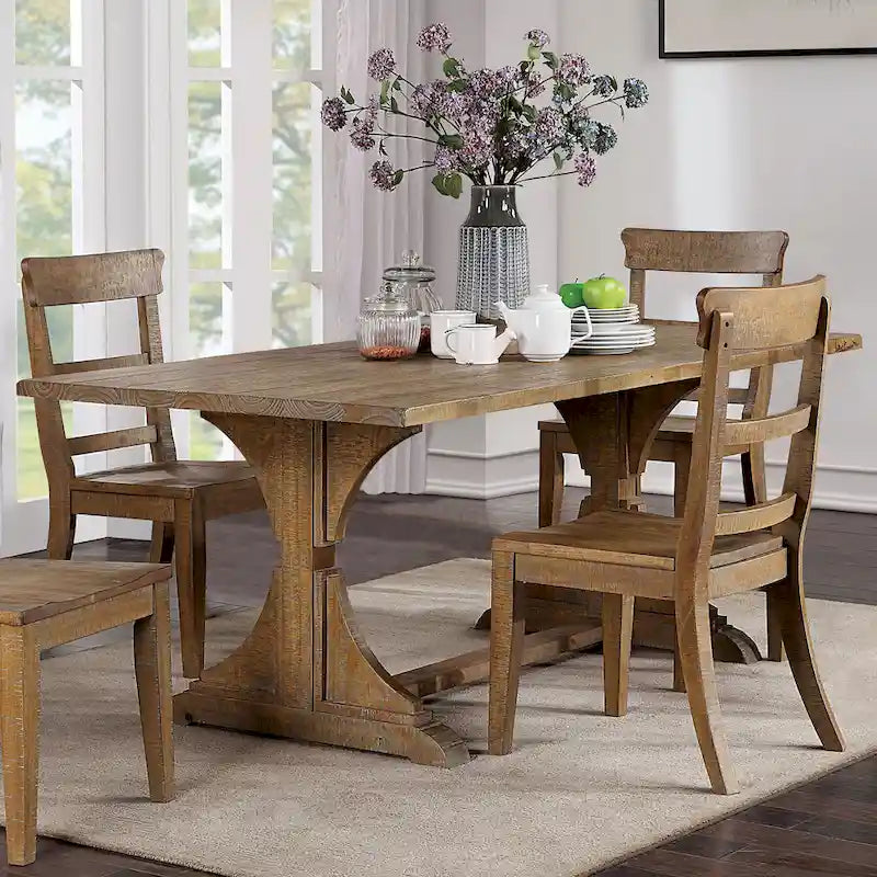 Table à manger rustique en bois massif de 76 pouces