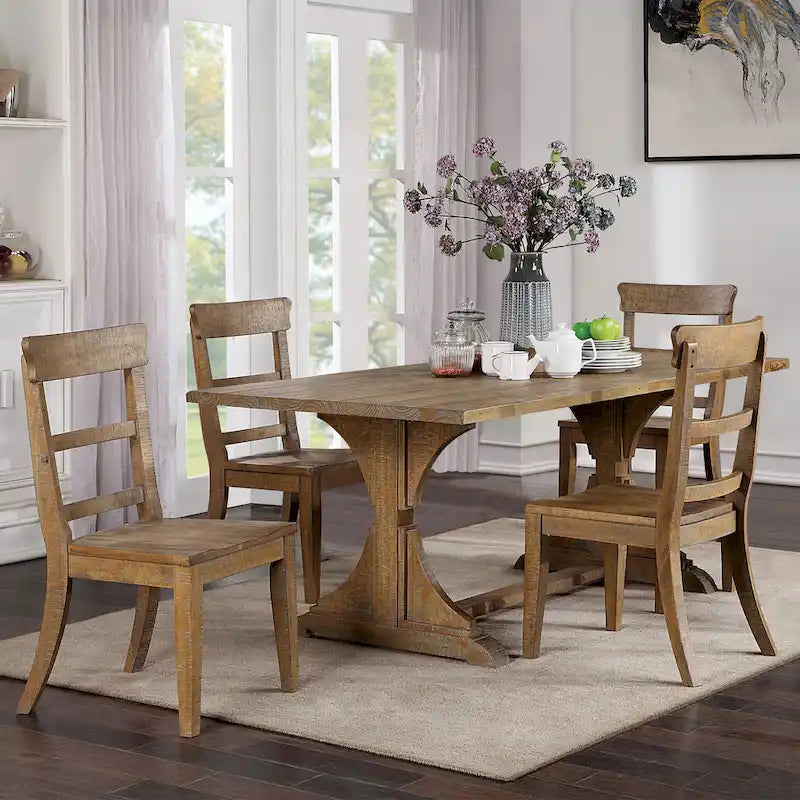 Table à manger rustique en bois massif de 76 pouces