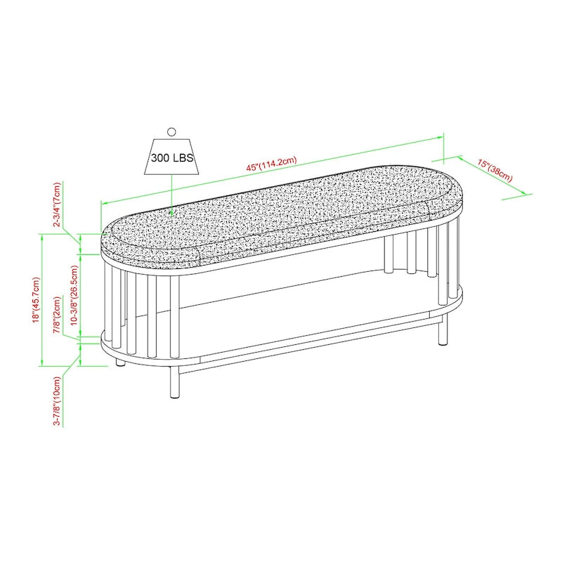 Banc de rangement rembourré (avec étagère inférieure)