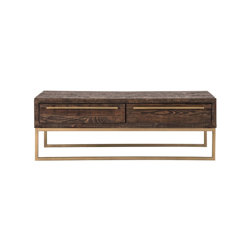 Table Basse en Métal Marron Foncé et Doré avec Tiroir 47" - 46.5