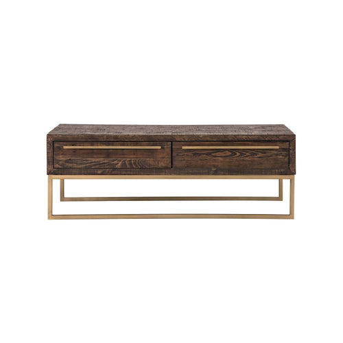 Table Basse en Métal Marron Foncé et Doré avec Tiroir 47" - 46.5