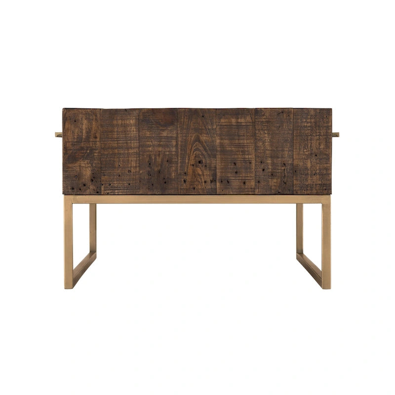 Table Basse en Métal Marron Foncé et Doré avec Tiroir 47" - 46.5