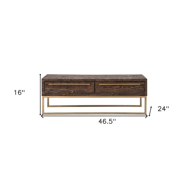 Table Basse en Métal Marron Foncé et Doré avec Tiroir 47" - 46.5
