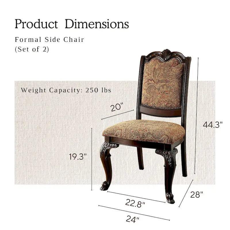 Chaises de salle à manger formelles capitonnées au fini cerisier de style traditionnel (ensemble de 2)