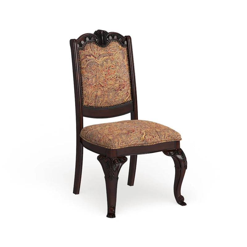 Chaises de salle à manger formelles capitonnées au fini cerisier de style traditionnel (ensemble de 2)