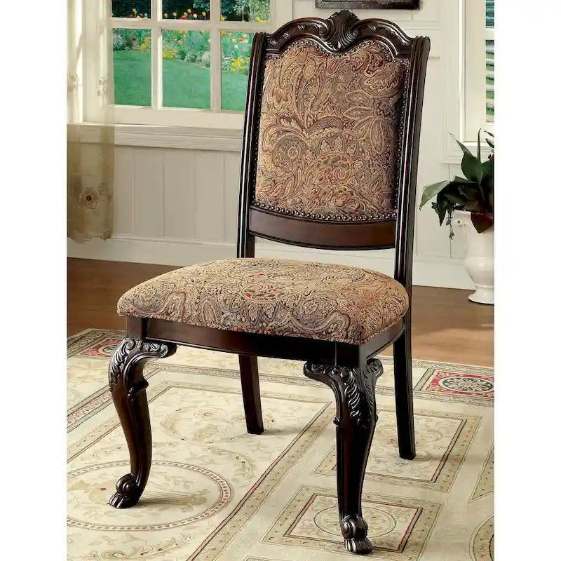 Chaises de salle à manger formelles capitonnées au fini cerisier de style traditionnel (ensemble de 2)