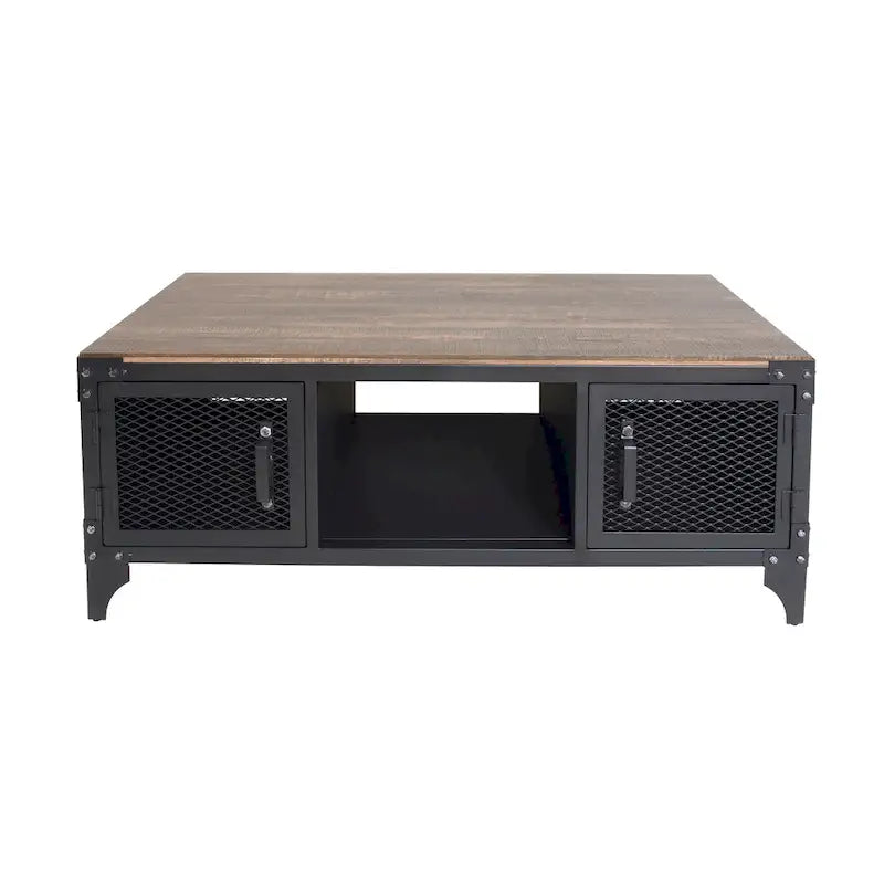 Table basse de rangement en acier de 48 pouces (noir rustique et noyer foncé)
