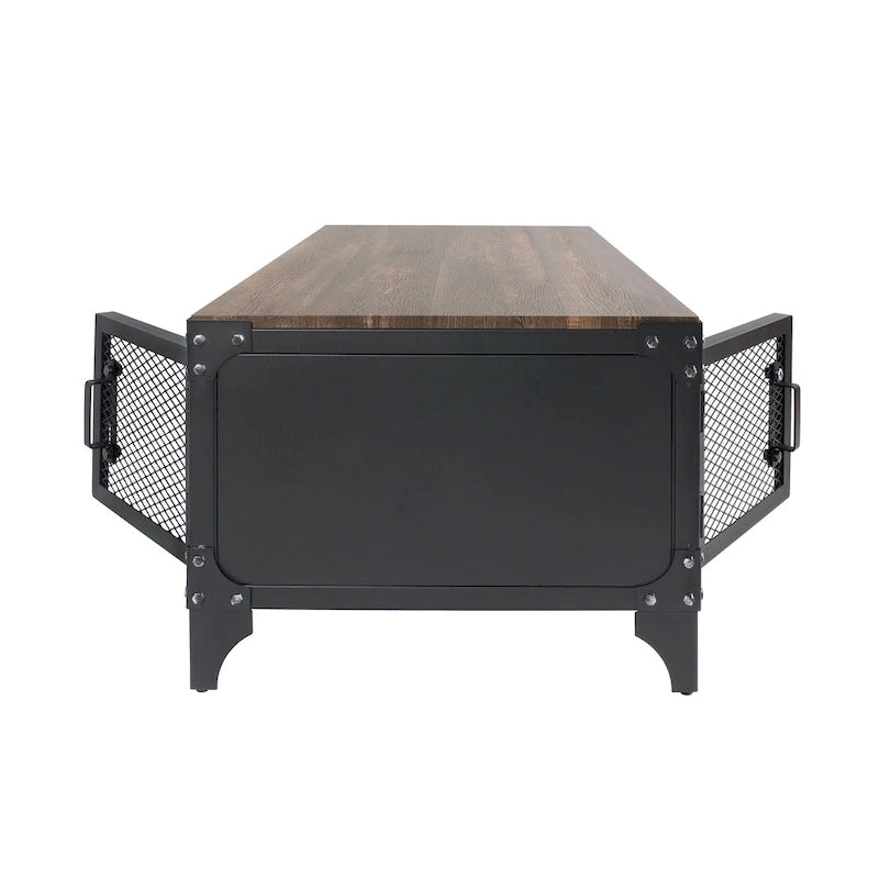 Table basse de rangement en acier de 48 pouces (noir rustique et noyer foncé)