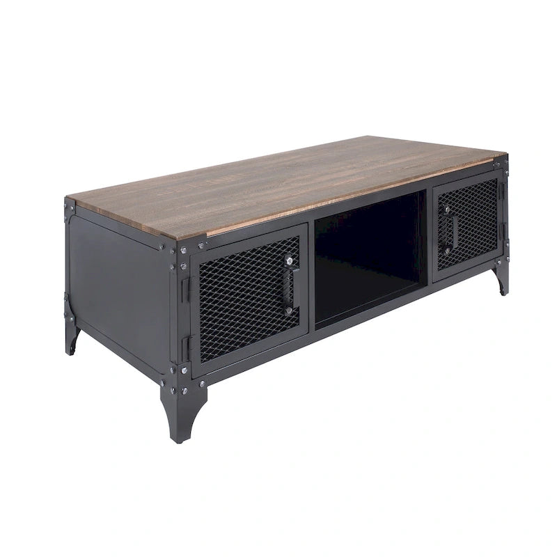 Table basse de rangement en acier de 48 pouces (noir rustique et noyer foncé)