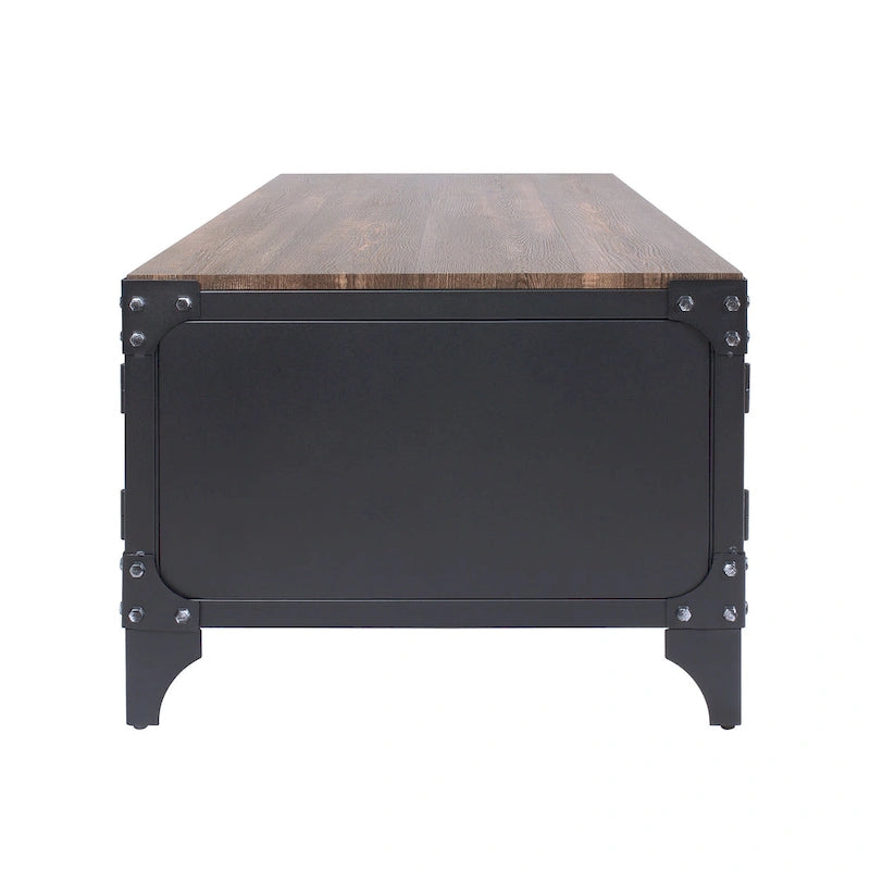 Table basse de rangement en acier de 48 pouces (noir rustique et noyer foncé)