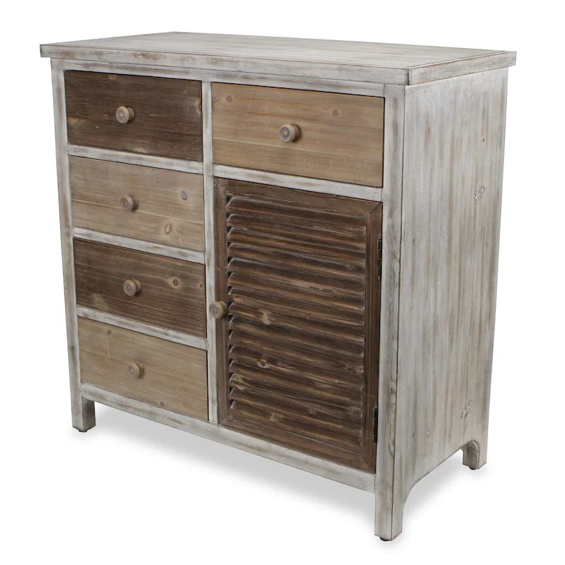 32 Brown Rustic Solid Wood End Table Cabinet With Five Drawers - 31.75