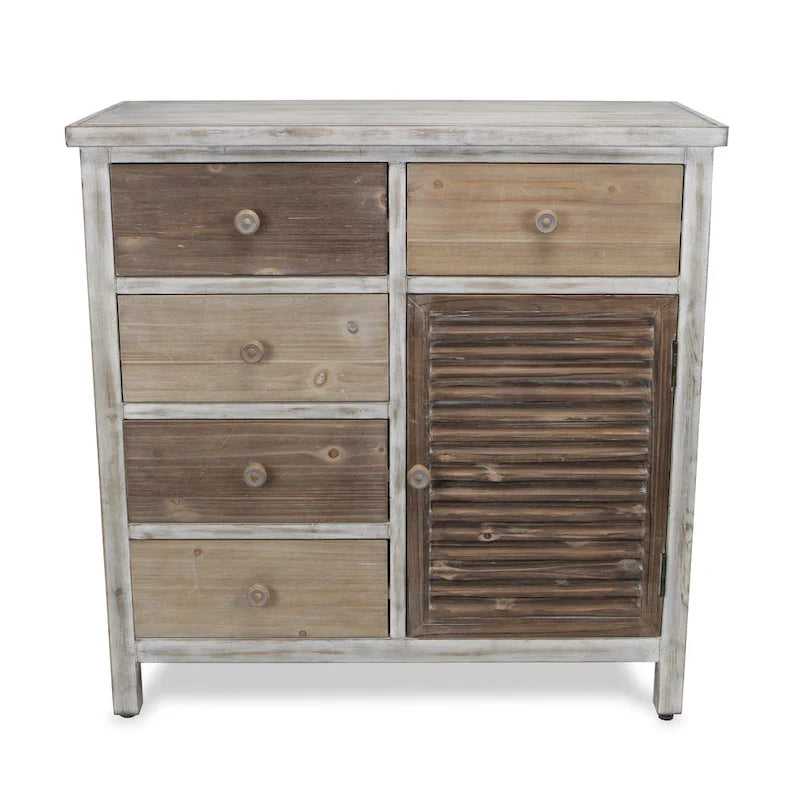 32 Brown Rustic Solid Wood End Table Cabinet With Five Drawers - 31.75