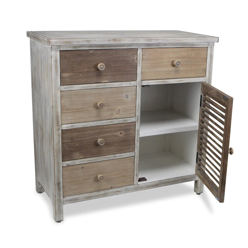 32 Brown Rustic Solid Wood End Table Cabinet With Five Drawers - 31.75